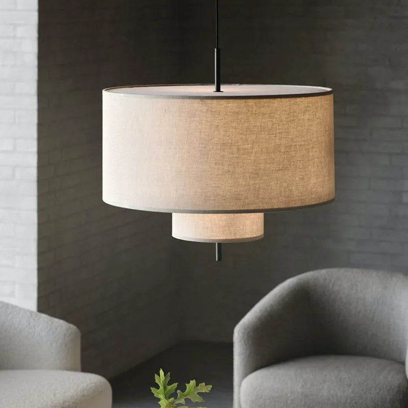 Axya Beige Fabric Double Cloth Pendant Light for Living Spaces