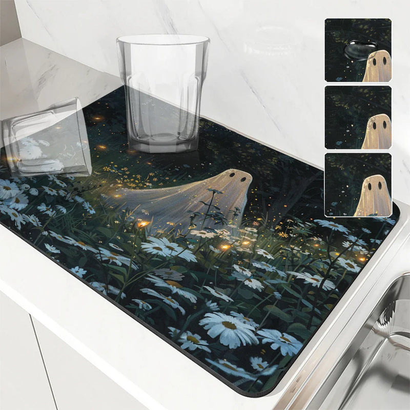 Axyaa Halloween Diatom Tableware Drain Mat for Kitchen Counter and Coffee Bar