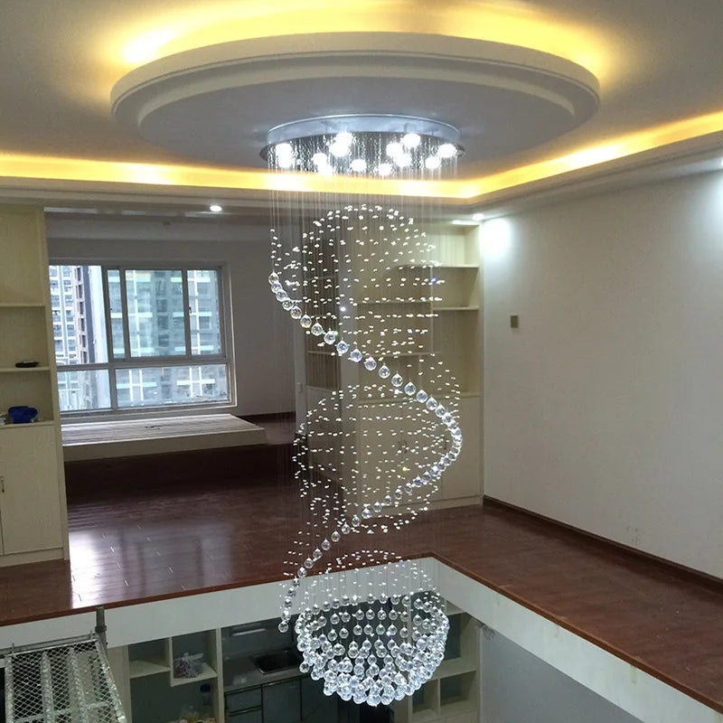 Axyaa Double Staircase Crystal Chandelier with LED Lights