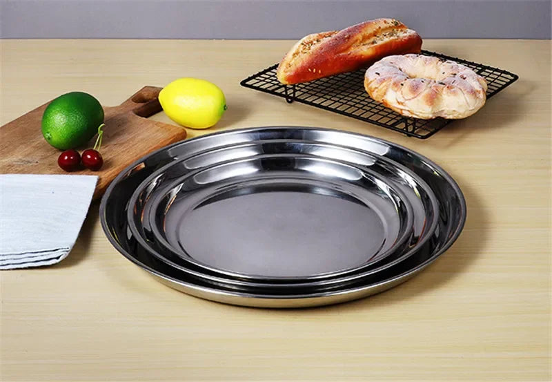 Axya Stainless Steel Large Round Deep Plate for Restaurant & Hotel