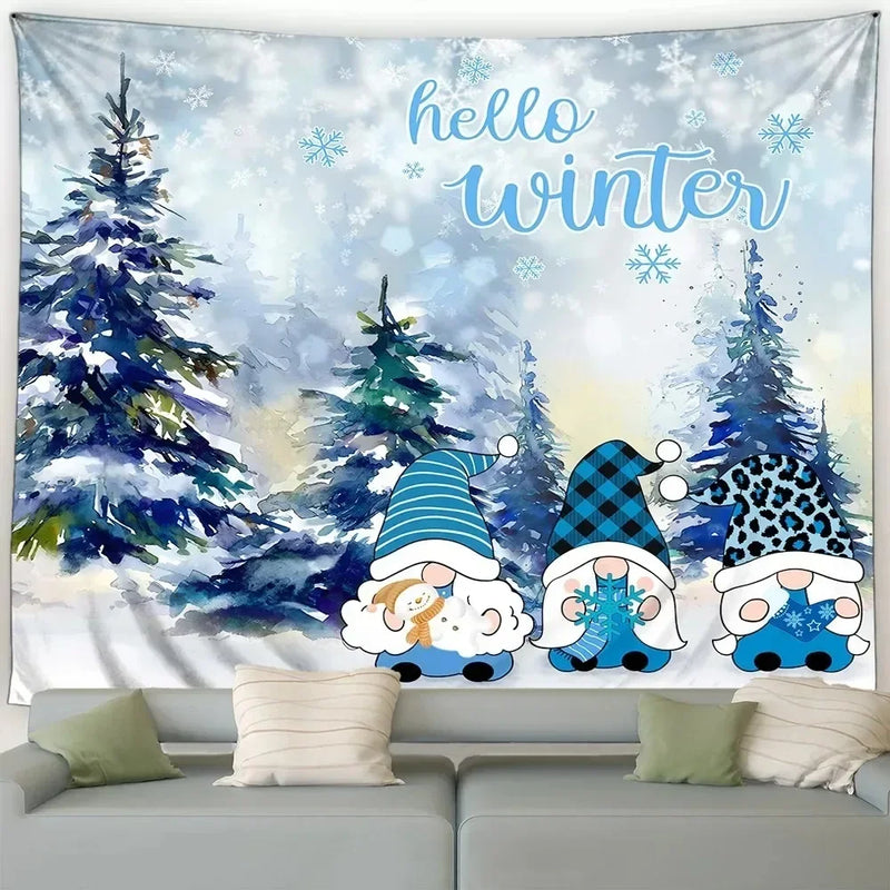 Axyaa Christmas Dwarf Snowman Print Tapestry for Festive Home Decor