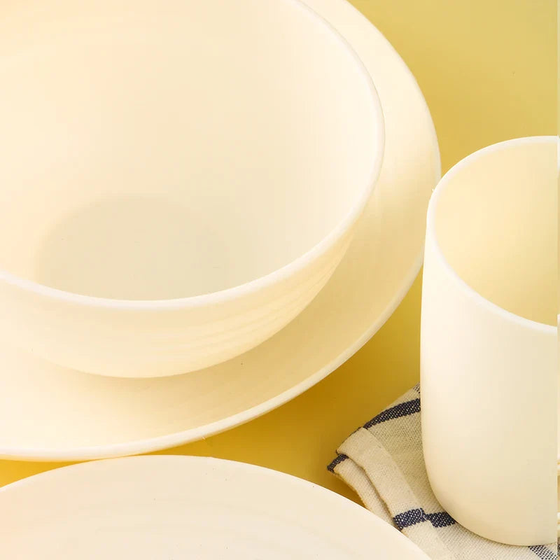 Axyaa White Plastic Tableware Set: Plate, Bowl, Cup, Fruit Plate, Dessert Plate, Salad Bowl, Drink Cup