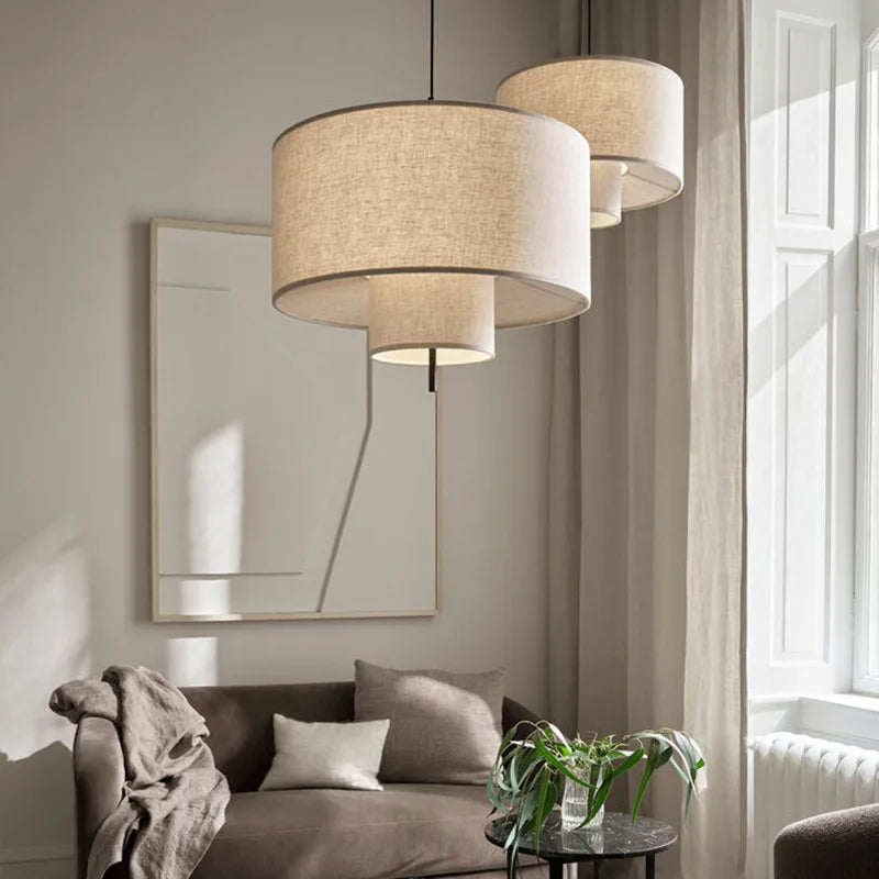 Axya Beige Fabric Double Cloth Pendant Light for Living Spaces