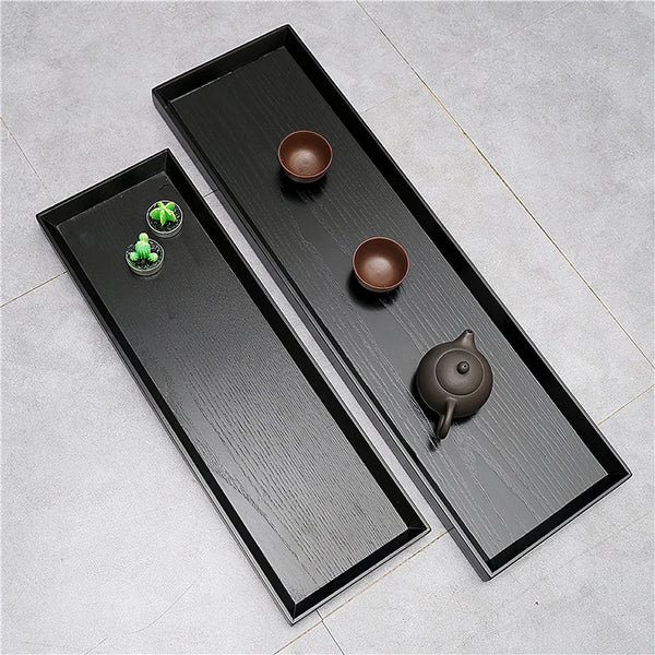 Axya Japanese Style Black Wooden Tray, 66cm Rectangle Coffee Tea Set Plate