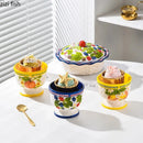 Axyaa Ceramic High-Footed Breakfast Bowl with Lid & Snack Plate
