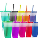 Axyaa Color Changing Cups with Lids and Straws - 710ml Reusable Plastic Tumblers