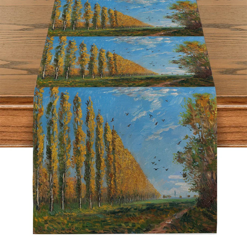 Axyaa Autumn Oil Painting Table Runner for Farmhouse Dining and Wedding Decor