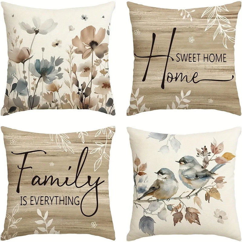 Axyaa SWEET HOME Plant Flower Bird Pillowcase, Soft & Comfortable Sofa Chair Cover
