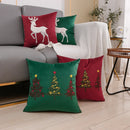 Axyaa Christmas Elk Tree Embroidered Pillowcase Cojines Red Green Decorative Cushion Cover