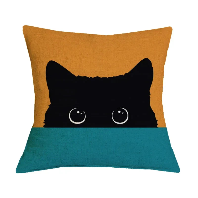 Black Cat Printed Cushion Cover for Home Sofa Car Decor - Axyaa Brand