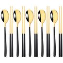 Axyaa Black Gold Stainless Steel Cutlery Set - 10Pcs Luxury Korean Tableware