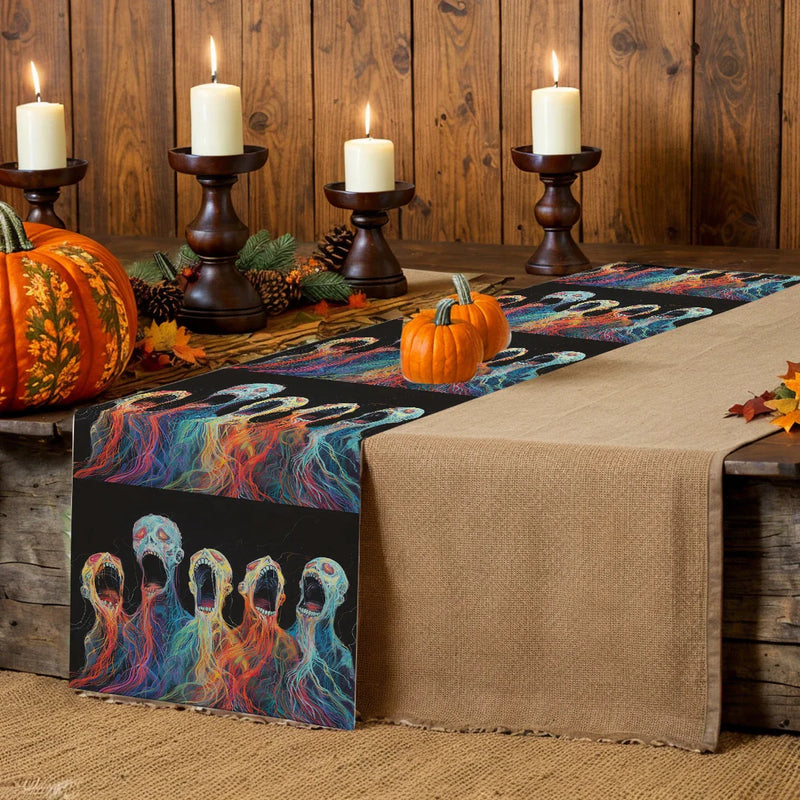 Axyaa Halloween Ghost Lines Table Runner for Home Wedding Decoration