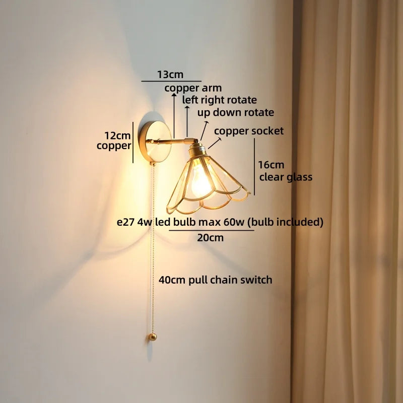 Axyaa Clear Glass LED Wall Lamp Gold Brass Finish Japan Style Home Décor