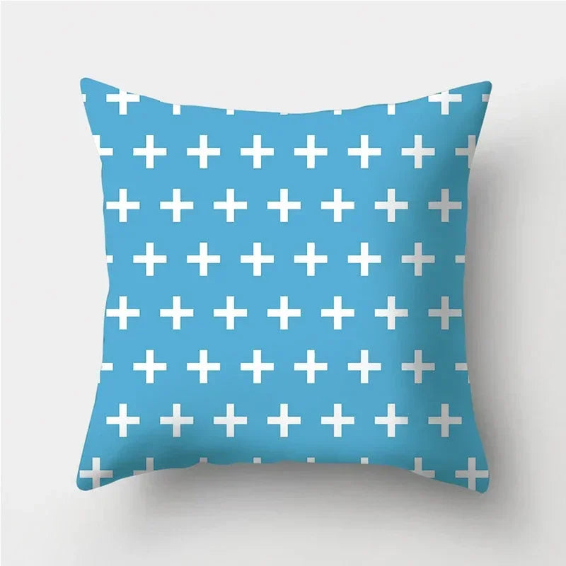 Axyaa Blue Geometric Pattern Cushion Cover for Living Room Sofa Decoration