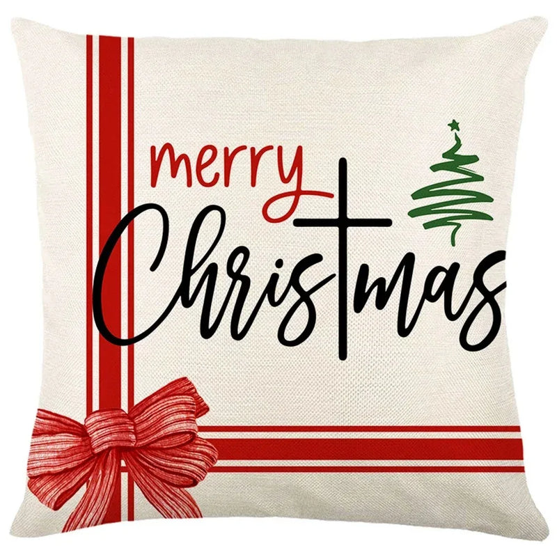 Axyaa Christmas Party Santa Dwarf Print Pillow Cover