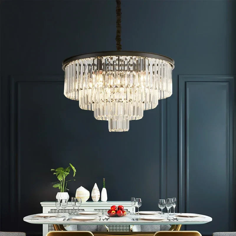 Axyaa Black Gold Crystal Ceiling Chandelier LED Pendant Lamp - Modern Design