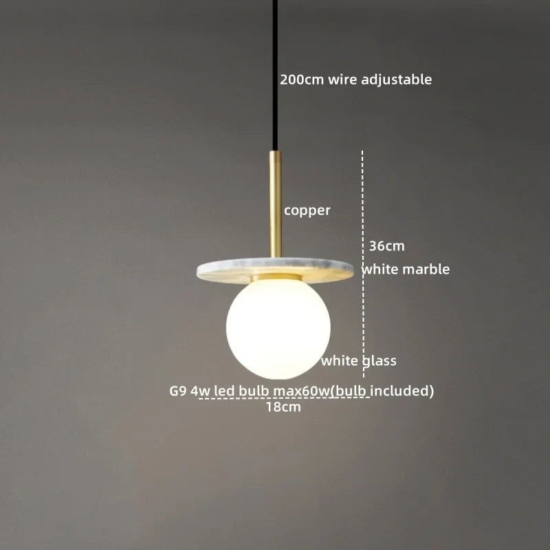 Axyaa Marble Copper LED Pendant Lamp for Modern Interiors