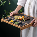 Axyaa Square Ceramic Plate with Gold Pattern for Nordic Restaurant Pizza and Snacks.