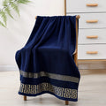 Axyaa Oversized Cotton Bath Towel with Embroidered Design - Blue/White/Brown