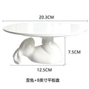 Axyaa Rabbit Ceramic Cake Plate: White Round Dinner Dish, Cute Animal Fruit Snack Plate