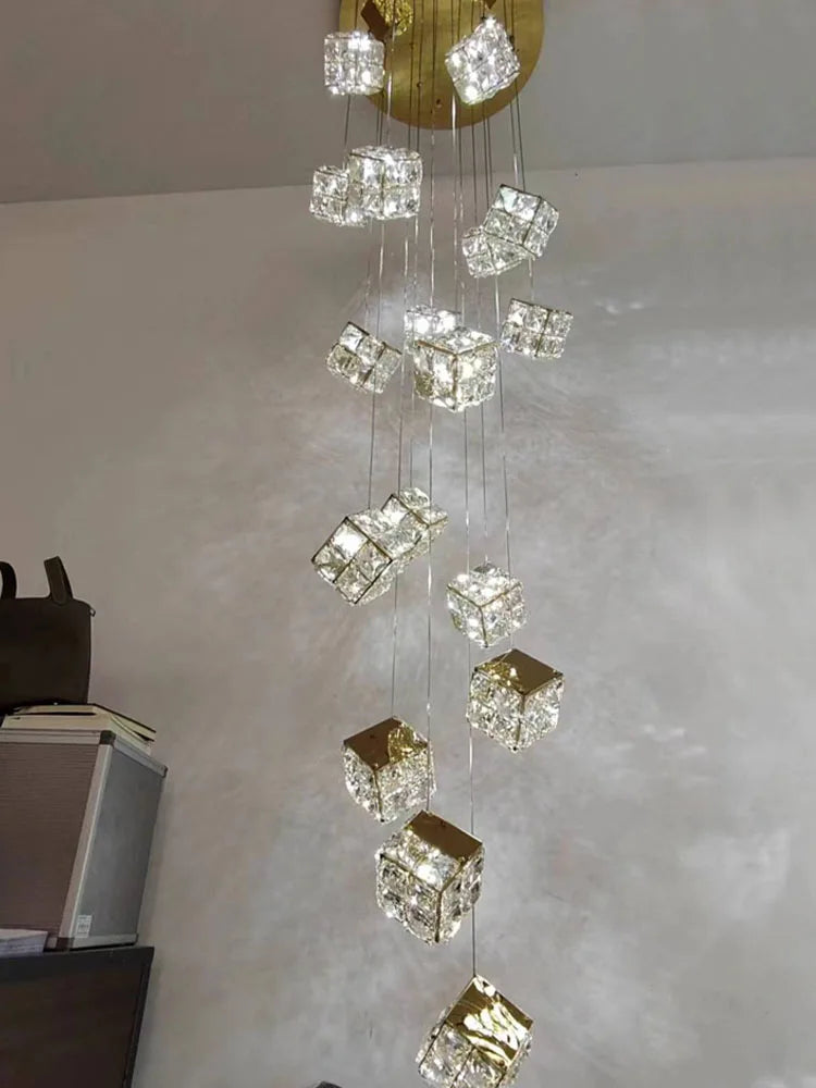 Axyaa Crystal Chandelier: Modern Luxury Ceiling Light for Living Room, Lobby, or Staircase