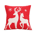Axyaa Red Canvas Christmas Pillow Cover with Elk & Snowflake Embroidery