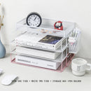 Axyaa 4-Layer Stackable Pink Desk Organizer - Metal File Tray for Desk Organization