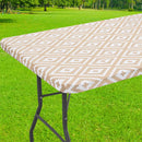 Axyaa Elastic Fitted Vinyl Tablecloth for Outdoor Dining & Picnics