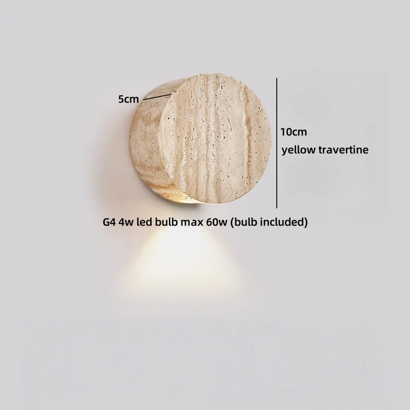 Axyaa Wabi Sabi LED Wall Light Yellow Travertine Stone Room Decoration