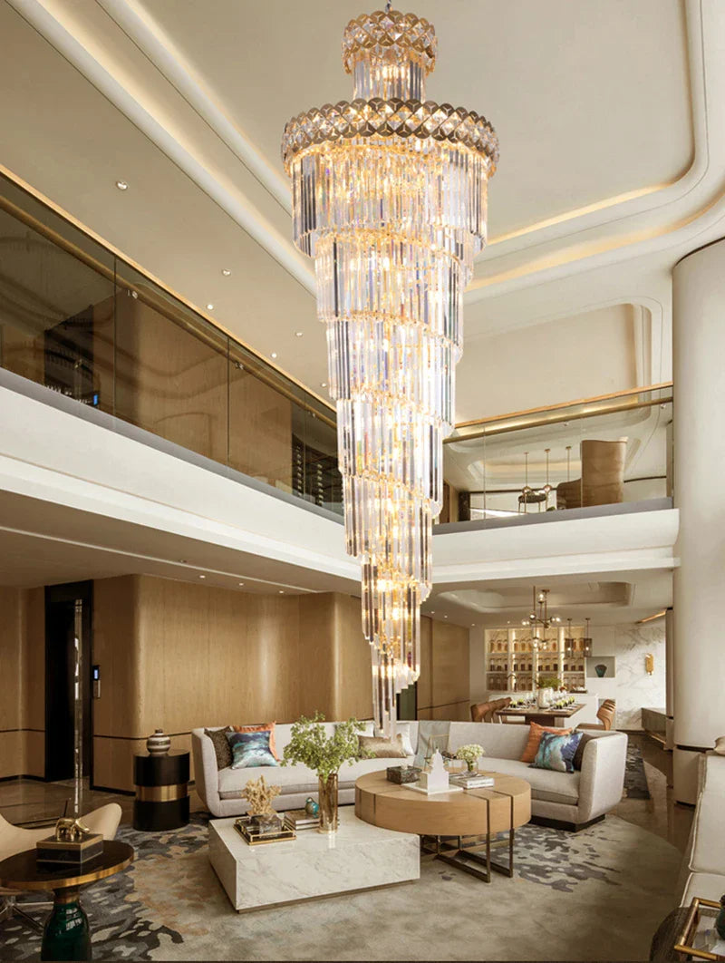 Luxurious Gold Crystal Chandelier: Axyaa Villa Chain Lighting Fixture for Elegant Staircases