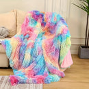 Axyaa Rainbow Faux Fur Blanket: Cozy, Fluffy, Warm for Couch & Bed