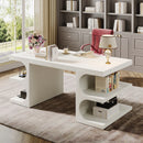 Axyaa 63" Modern Executive Office Desk with Storage Shelves - Wood Study Table