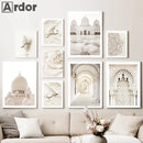 Islamic Beige Flower Canvas Print Mosque Door Wall Art Bohemia Pictures for Modern Home Decor by Axyaa