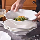 Axyaa French Ruffled Ceramic Deep Plate | Elegant White 3D Relief Design