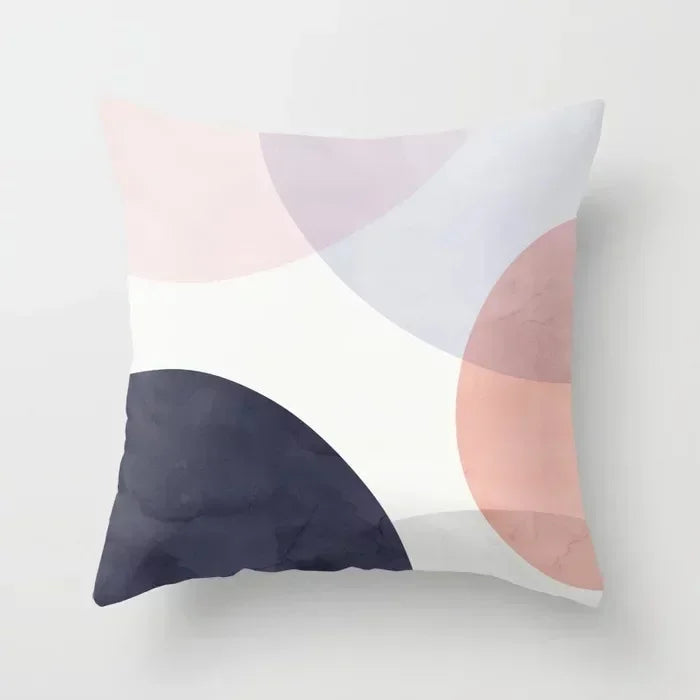 Nordic Pink Yellow Geometry Cushion Cover Abstract Art Pillowcase - Axyaa