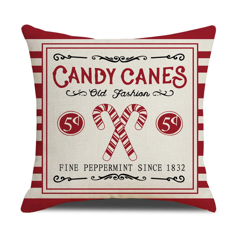 Axyaa Christmas Linen Cushion Cover - Decorative Printed Pillowcases for Bed and Sofa