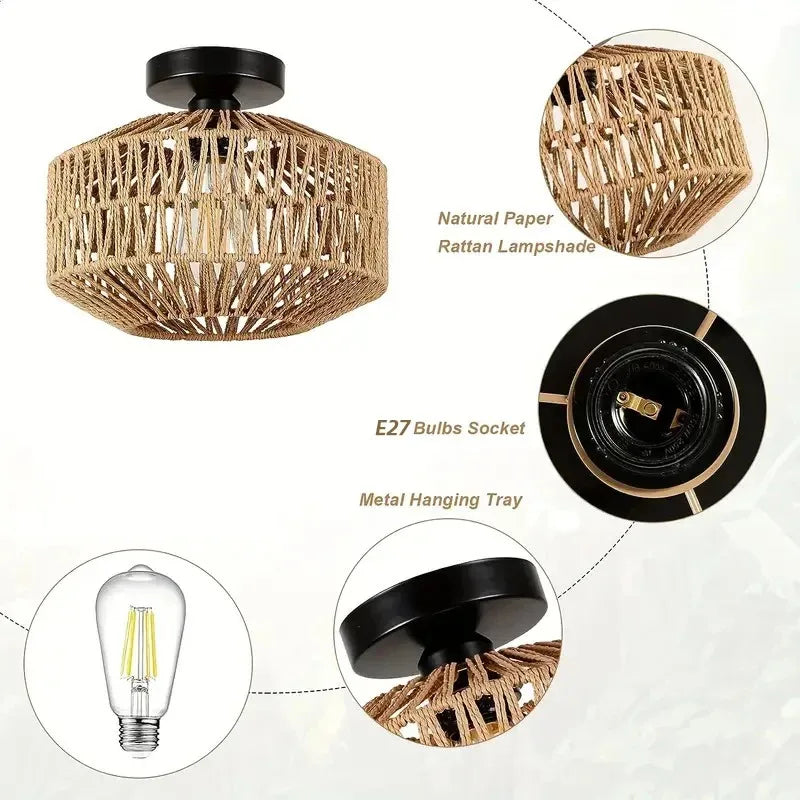 Axyaa Bamboo Lustre Chandelier: Handmade Rattan Pendant Light for Home Decor
