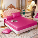 Axyaa Satin Silky Fitted Bed Sheet Set - Luxury Solid Color Sheets & Pillow Cases