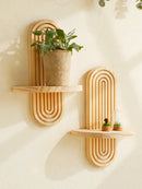 Axyaa Boho Wooden Wall Shelves - Geometric Design, Natural Wood Finish, Modern Home Decor