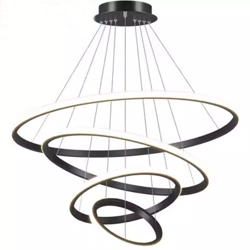 Axyaa Black Modern LED Circle Pendant Chandelier for Indoor Living Room