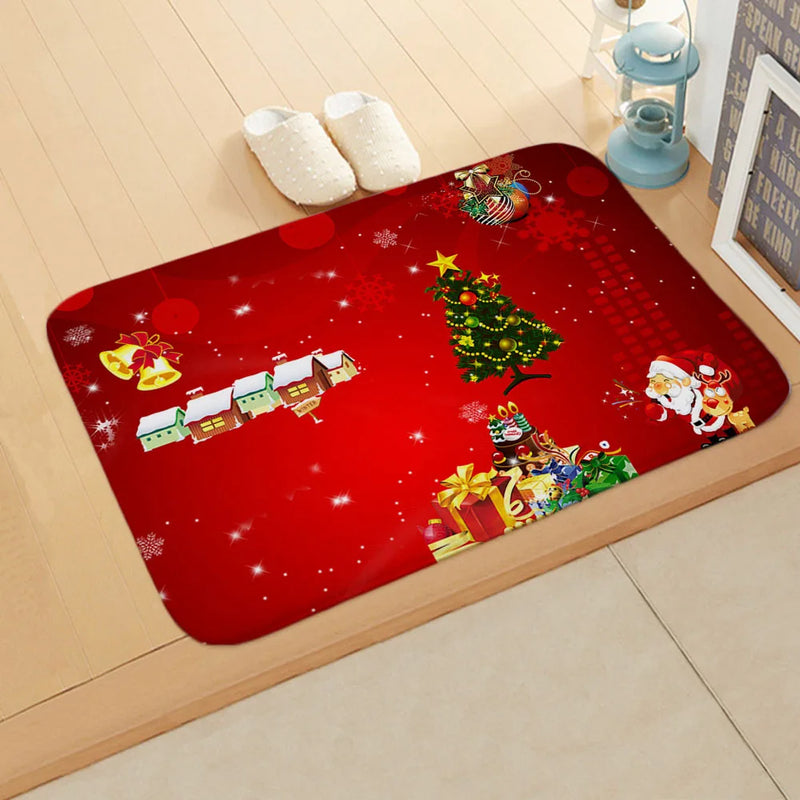 Axyaa Christmas Santa Elk Door Mat - Home Kitchen Bathroom Non-Slip Carpet