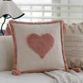 Pink Love Tufted Tassel Linen Cushion Cover for Home Decor - Axyaa