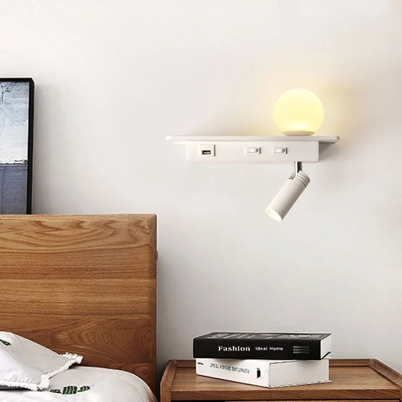 Axya 360° Wall Lamp LED Reading Light with USB Port & Wireless Charging Shelf