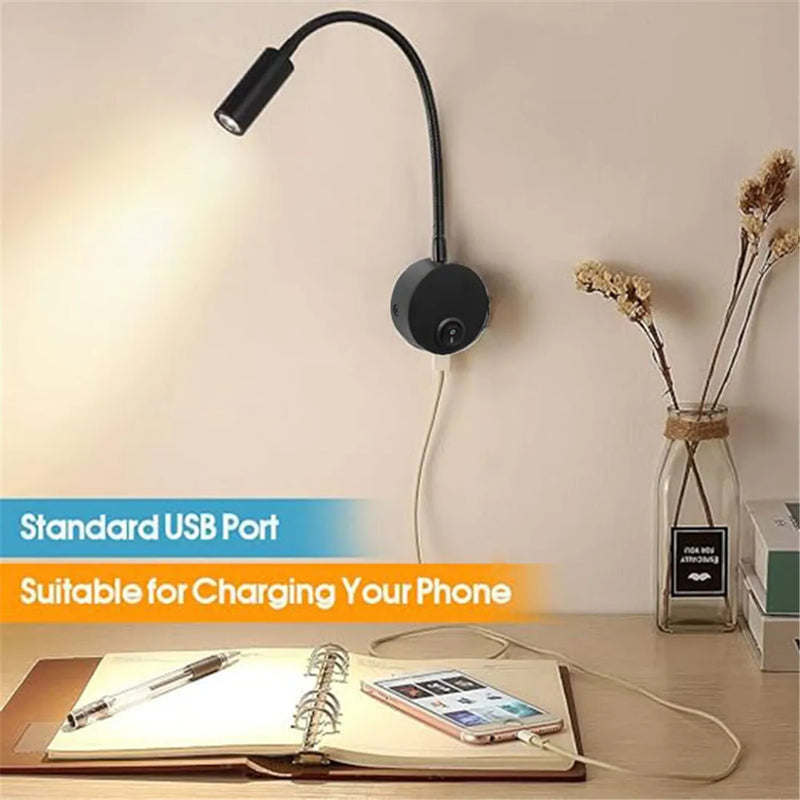 Axyaa LED Wall Lamp with USB Charging Port and Multi-Color Reading Light