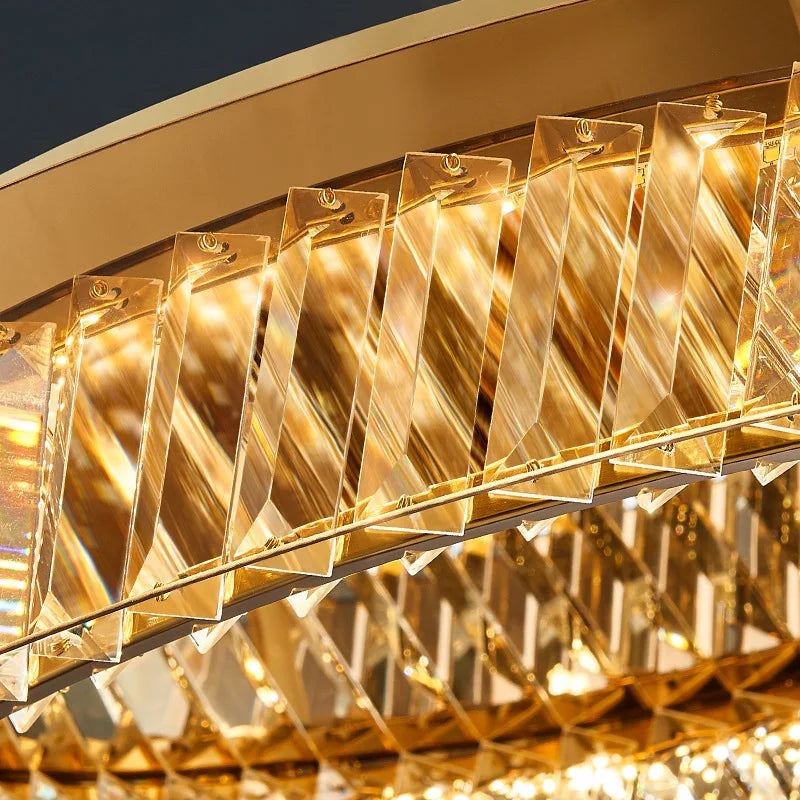 Axyaa Modern Luxury Dimmable K9 Crystal LED Ceiling Lamp, Gray Glass Steel Body Lighting