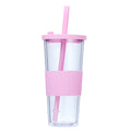 Axyaa Double-layer Plastic Straw Cup with Sleeve - Portable, Reusable, and Stylish