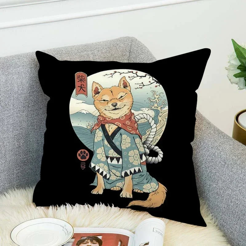 Axyaa Shiba Inu Cushion Cover 45x45cm for Bed or Chair Decor
