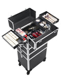 Axyaa Makeup Trolley Case with Wheels: 4-in-1 Organizer & Travel Vanity Case
