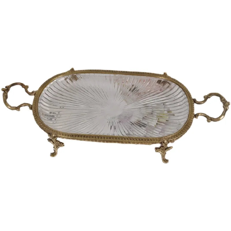 Axya Brass Tray with Vintage Glass - Desktop Decoration and Storage