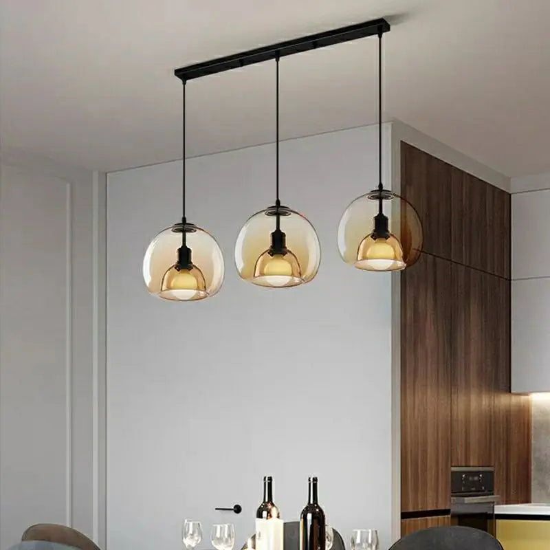 Axyaa Smoke Gray Amber Glass Pendant Lamps for Dining Table.